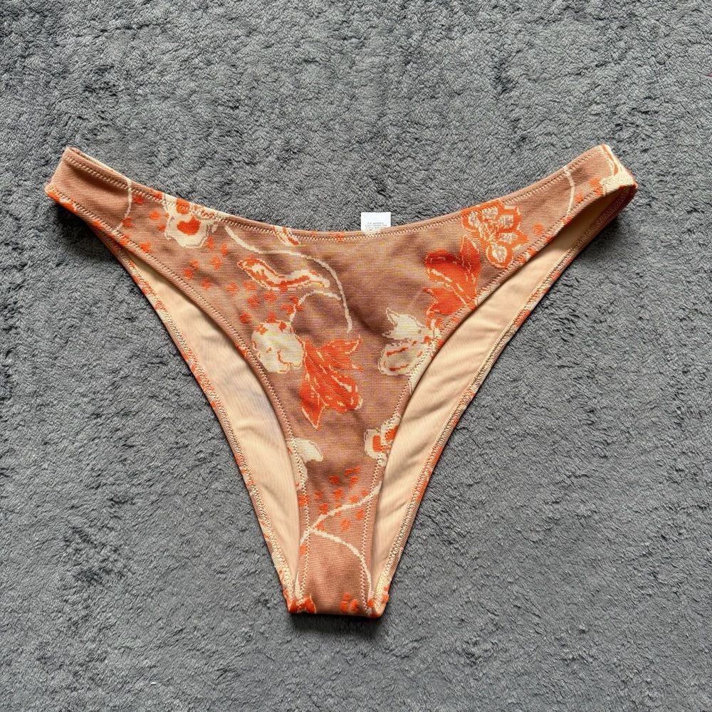 Aerie Cheekiest Binkini Bottoms Orange Tan Floral Vacation Beach Swimming Tan